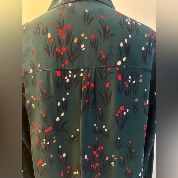 Boden Sophia Silk Blouse 12 dark green/ pink NWOT mid size - Picture 12 of 16